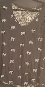 Navy V neck tee with elephant print